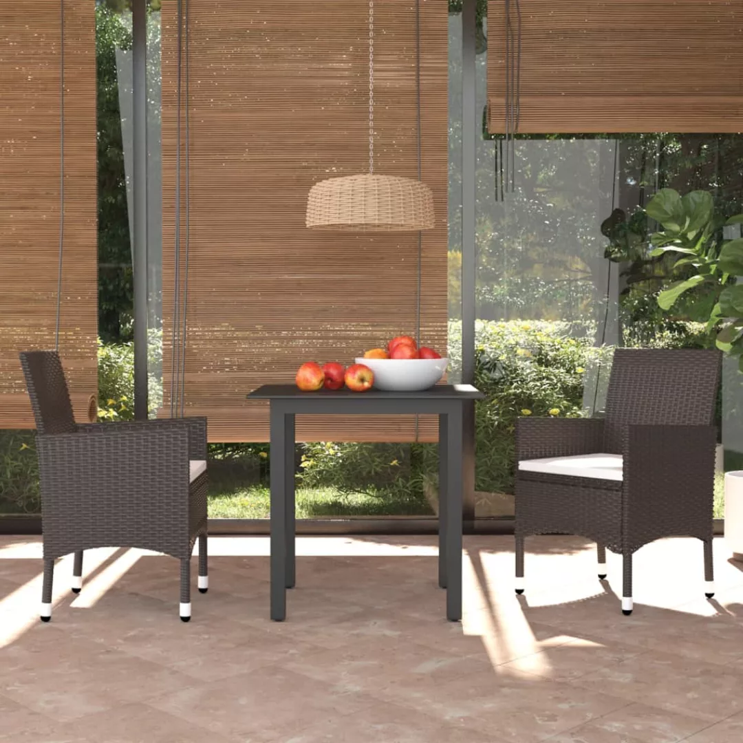 3-tlg. Garten-essgruppe Mit Kissen Poly Rattan Braun günstig online kaufen