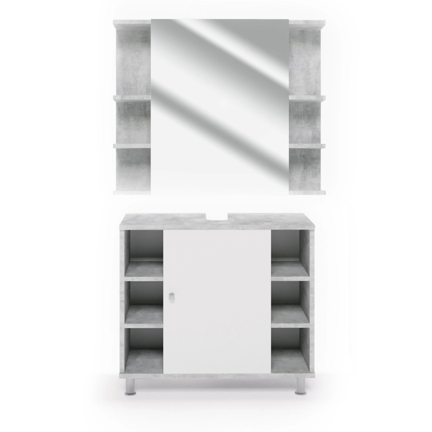 Vicco Badmöbel-Set Fynn, Beton/Weiß, 2 Teile, günstig online kaufen