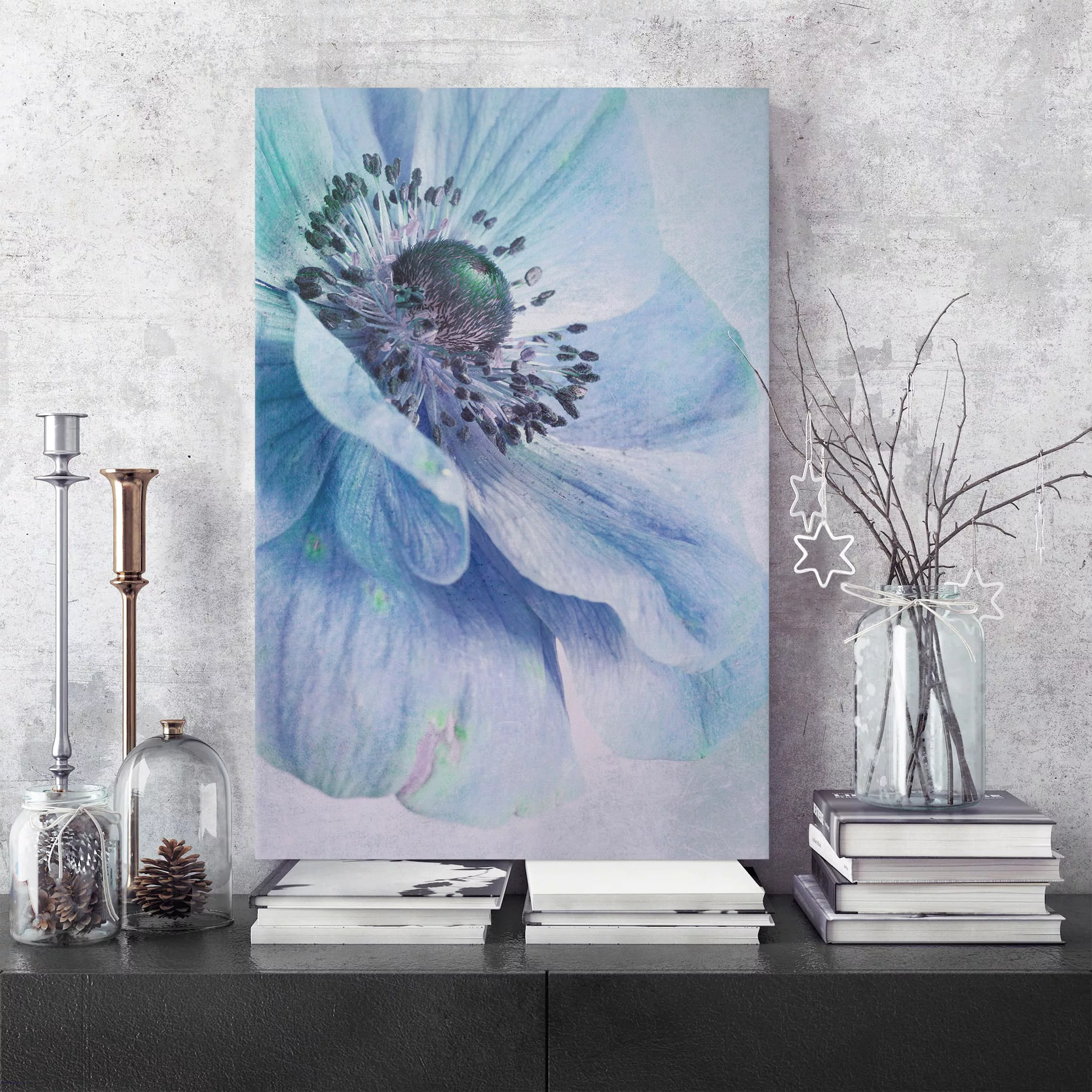 Leinwandbild Blumen - Hochformat Blüte in Türkis günstig online kaufen