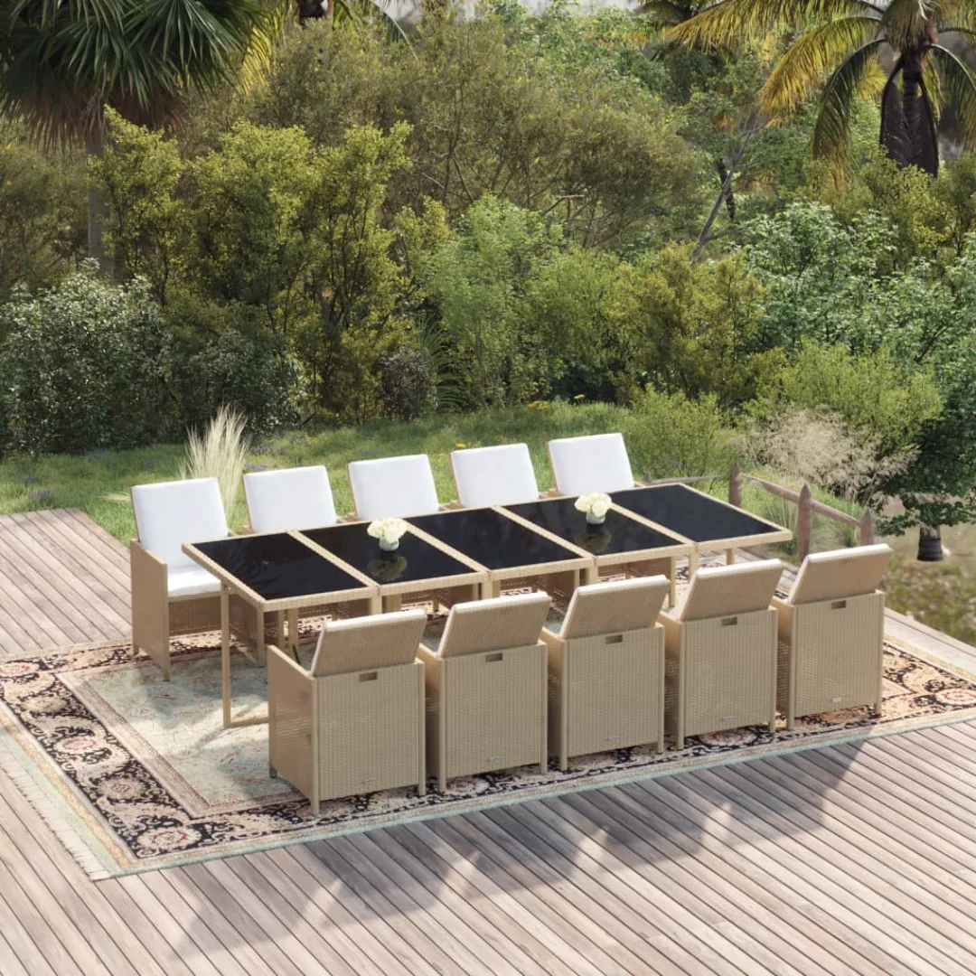 Vidaxl 11-tlg. Garten-essgruppe Mit Kissen Poly Rattan Beige günstig online kaufen