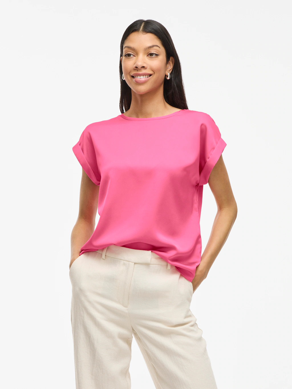 Vila Kurzarmshirt "VIELLETTE S/S SATIN TOP - NOOS", Satin Optik günstig online kaufen