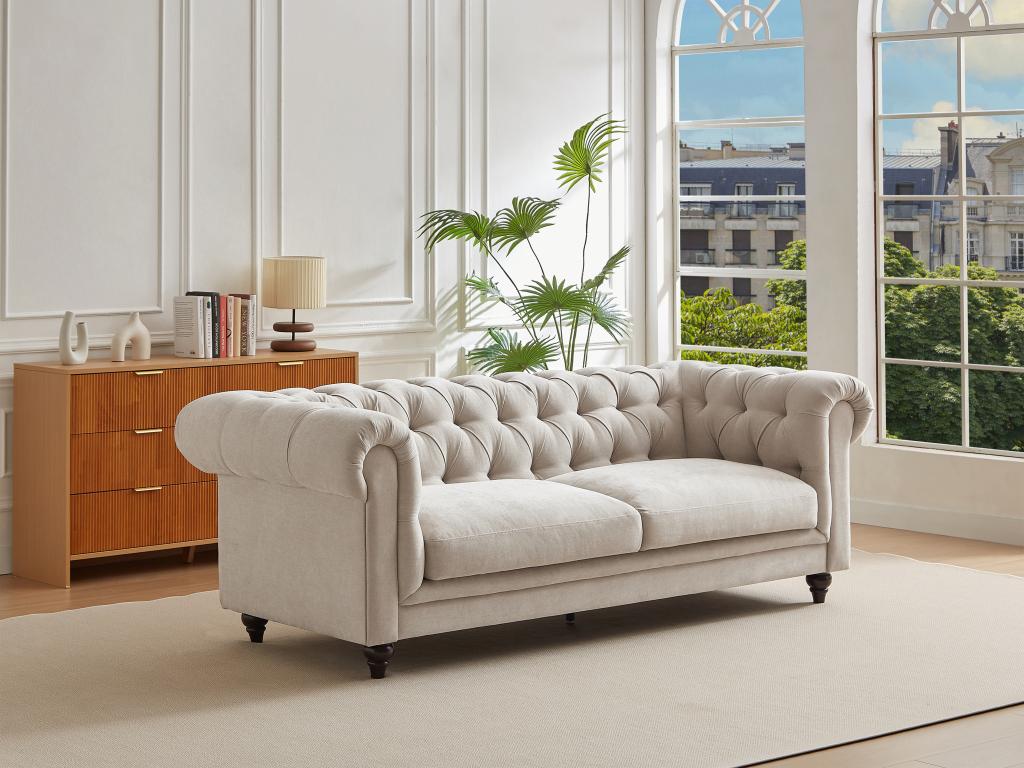 Chesterfield Sofa 3-Sitzer - Stoff - Beige - CRONEL günstig online kaufen