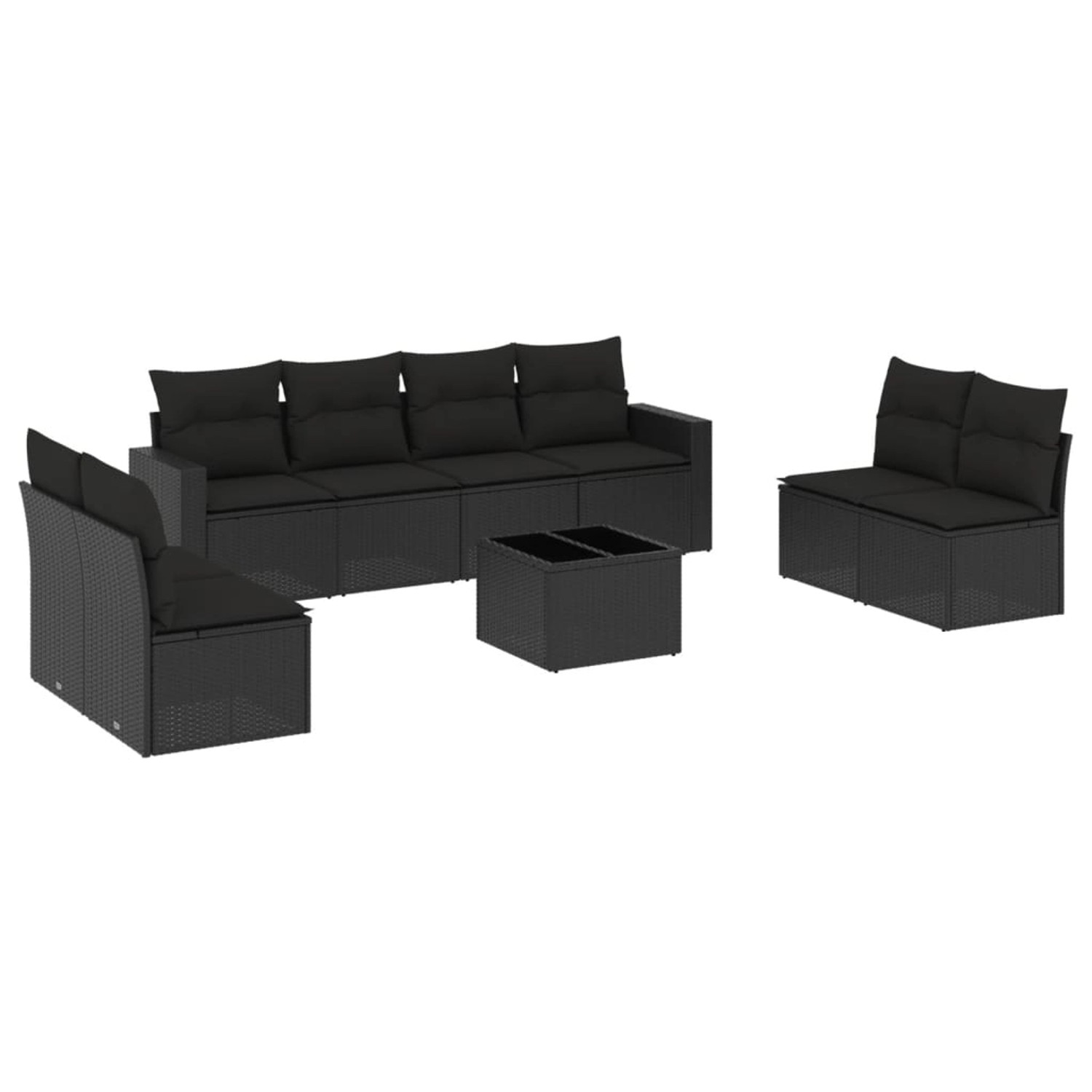 vidaXL 9-Tlg Garten-Sofagarnitur mit Kissen Schwarz Poly Rattan 3218845 günstig online kaufen