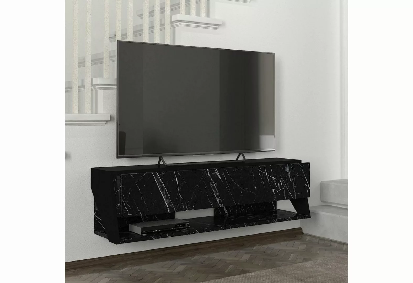 en.casa TV-Schrank »Kimitoön« Fernsehtisch 120x31,5x32,5cm Marmor, schwarz, günstig online kaufen