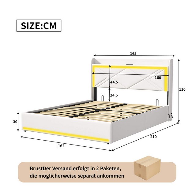 Furnishings Home Polsterbett weißes hydraulisches PU Doppelbett mit Staurau günstig online kaufen