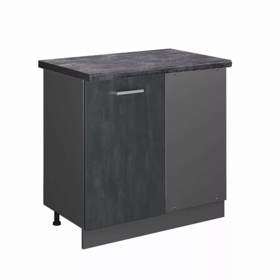 Vicco Eckunterschrank R-Line, Schwarz Beton/Anthrazit, 86 cm AP Anthrazit günstig online kaufen