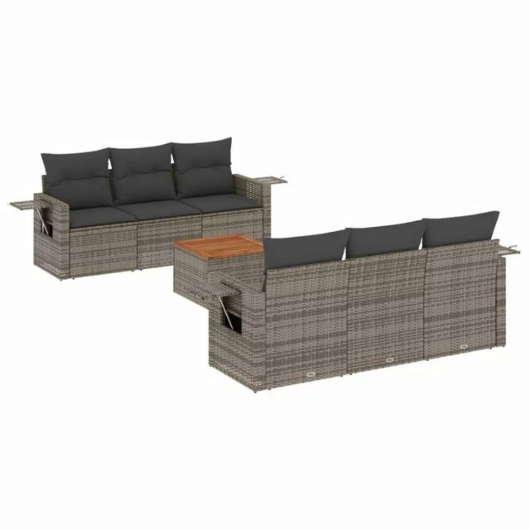 vidaXL Sofaelement 7-tlg. Garten-Sofagarnitur mit Kissen Grau Poly Rattan ( günstig online kaufen