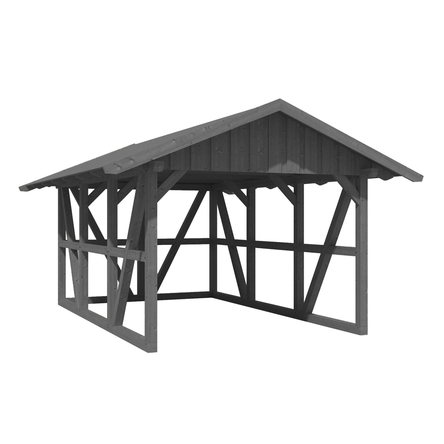 Skan Holz Carport Schwarzwald m. Dachschalung u. Rückwand 424 x 600 cm Grau günstig online kaufen