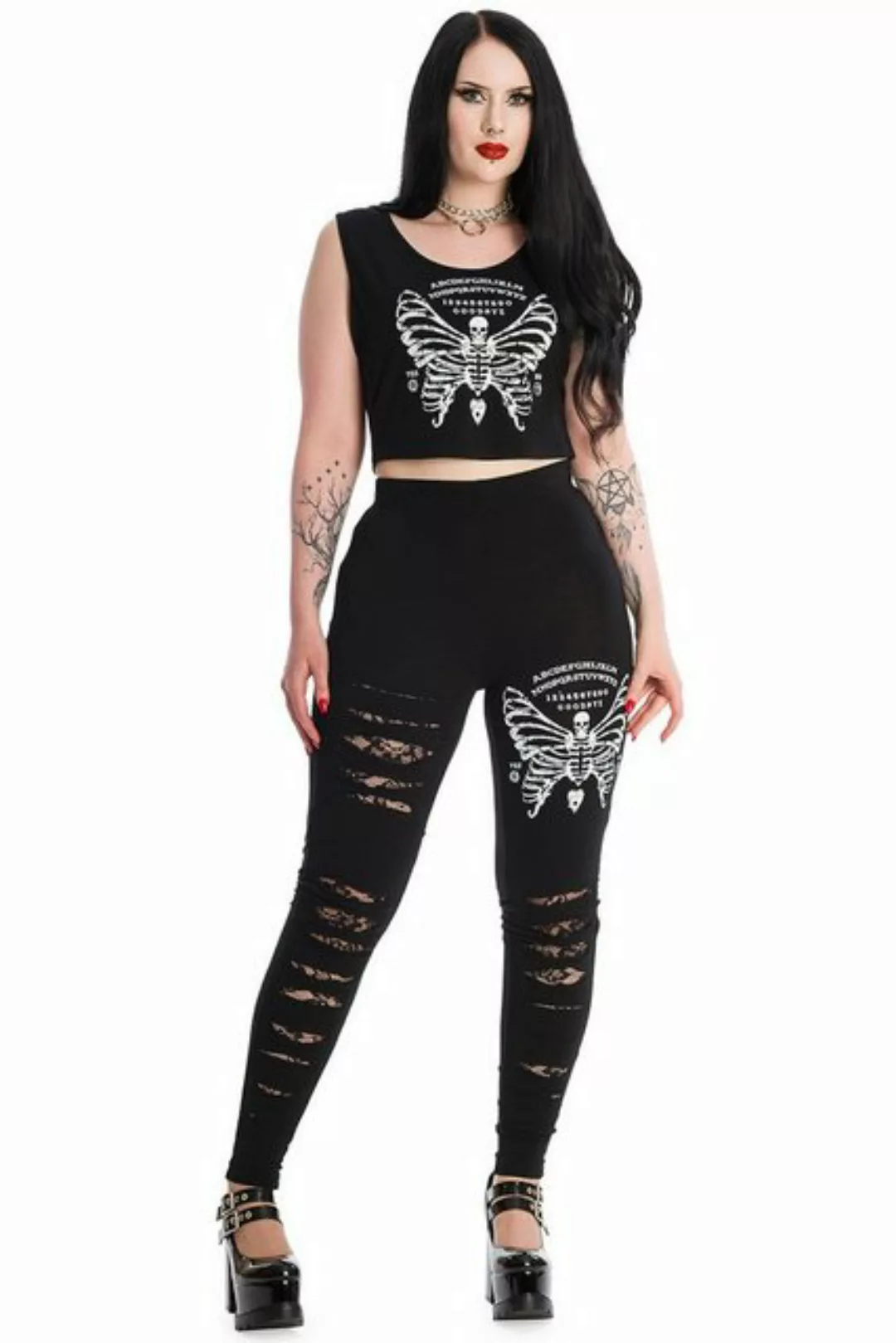 Banned Leggings Skeleton Butterfly Gothic Distressed Spitze günstig online kaufen