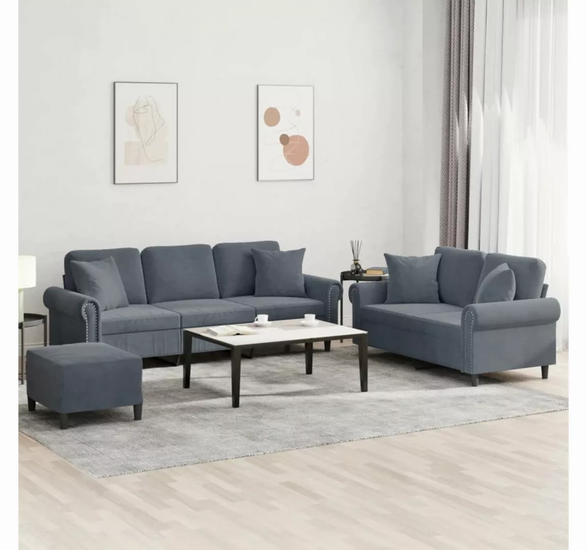 vidaXL Sofa Sofagarnitur Set mit Kissen Samt, 3-tlg., Dunkelgrau günstig online kaufen