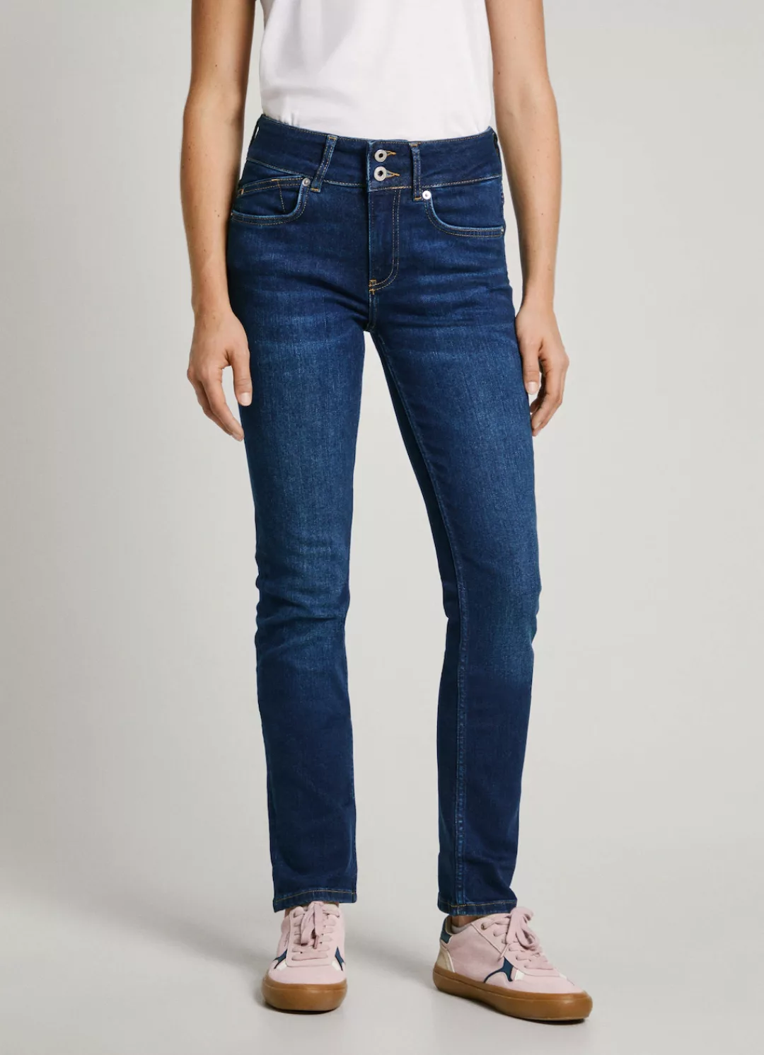 Pepe Jeans Slim-fit-Jeans SLIM JEANS MW mit extrabreitem Bund mit Doppelkno günstig online kaufen