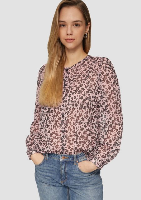 QS Langarmbluse Leicht transparente Chiffonbluse mit All-over-Print Raffung günstig online kaufen