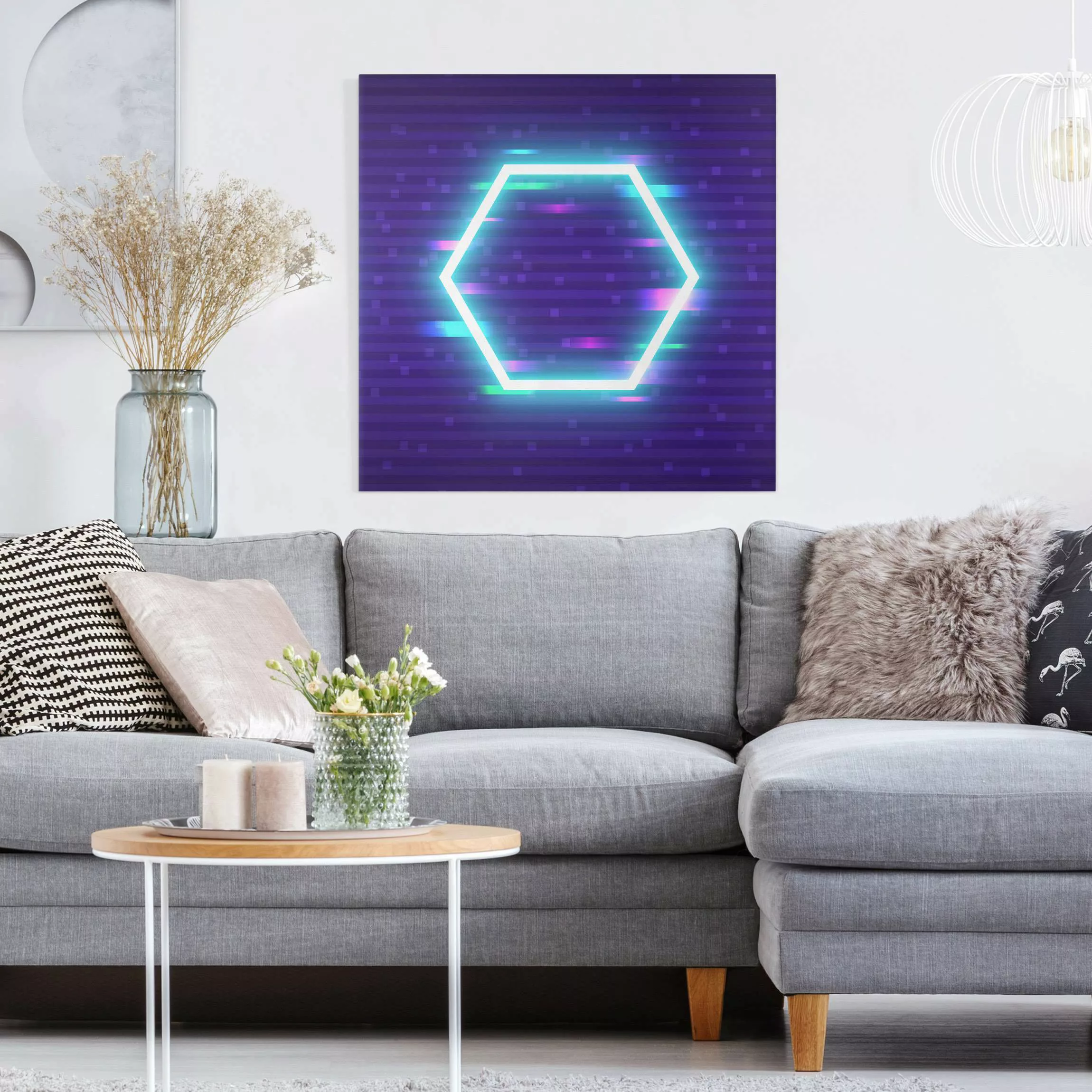 Leinwandbild Geometrisches Hexagon in Neonfarben günstig online kaufen