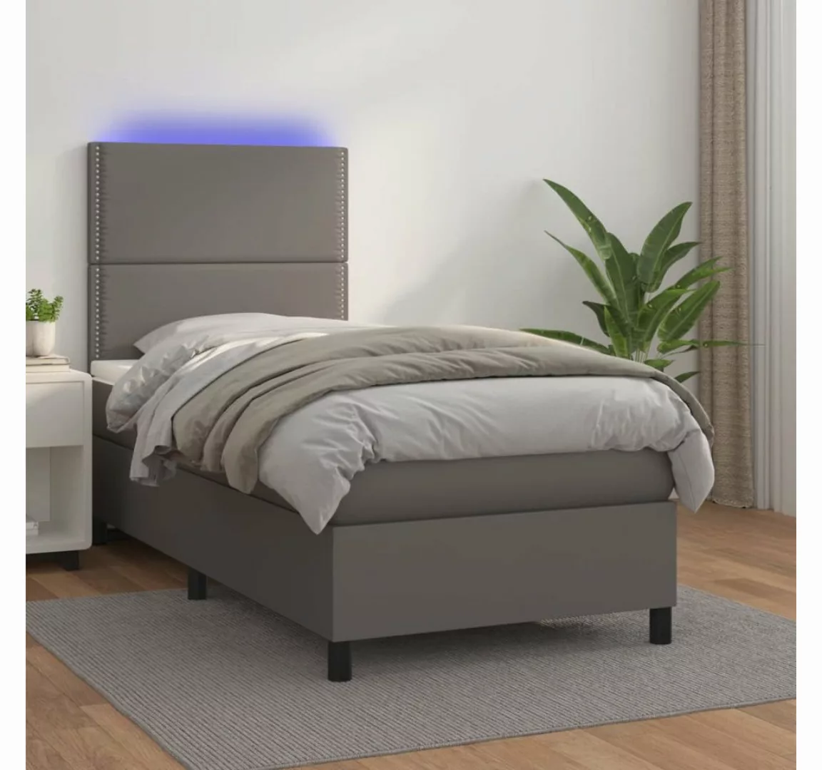 vidaXL Boxspringbett Boxspringbett mit Matratze & LED Kunstleder (90 x 190 günstig online kaufen