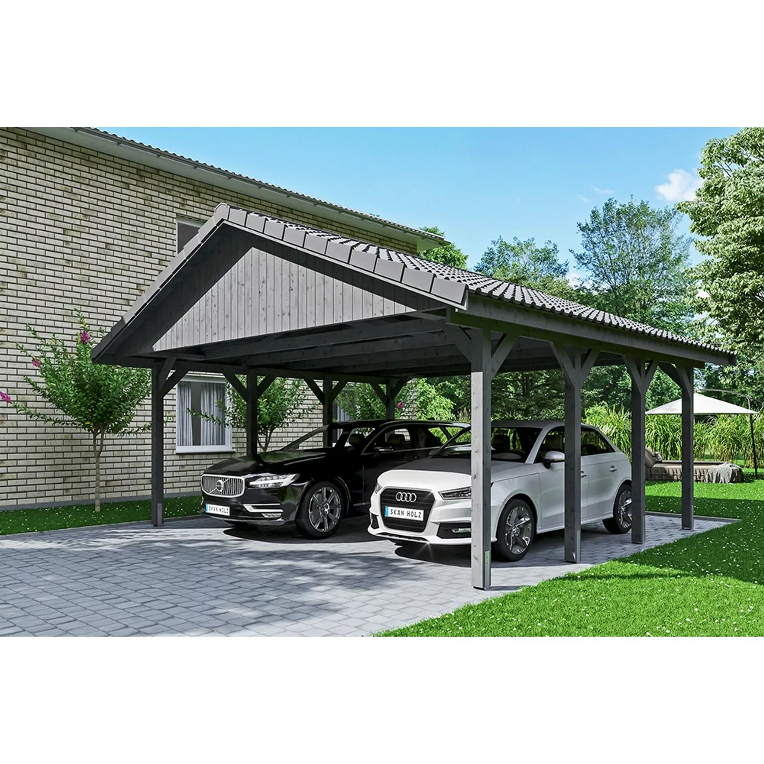 Satteldach-Carport Wallgau Schiefergrau 620 x 600 cm Dachlattung günstig online kaufen