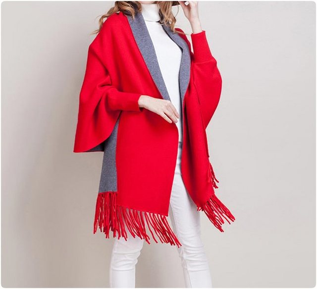 MyBeautyworld24 Poncho Frauen Poncho mit Ärmeln Strickpullover Mantel günstig online kaufen
