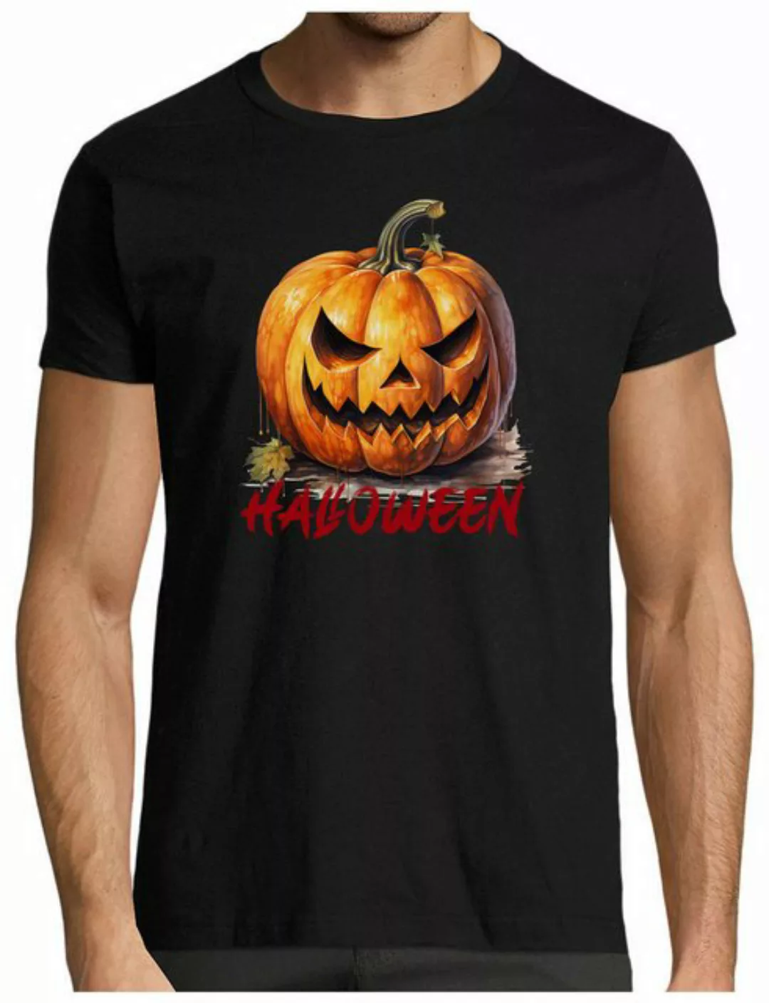 MyDesign24 T-Shirt Herren Halloween Shirt Kürbis mit gruseligem Gesichtsaus günstig online kaufen