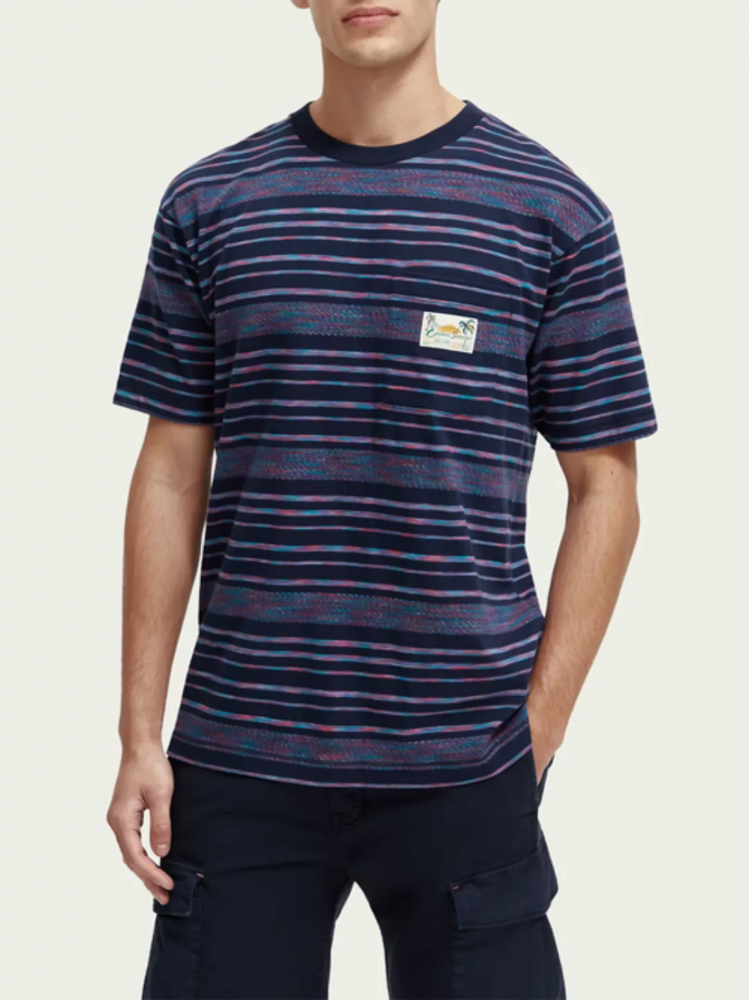 Scotch & Soda T-Shirt Pocket Streifen Blau - Größe L günstig online kaufen