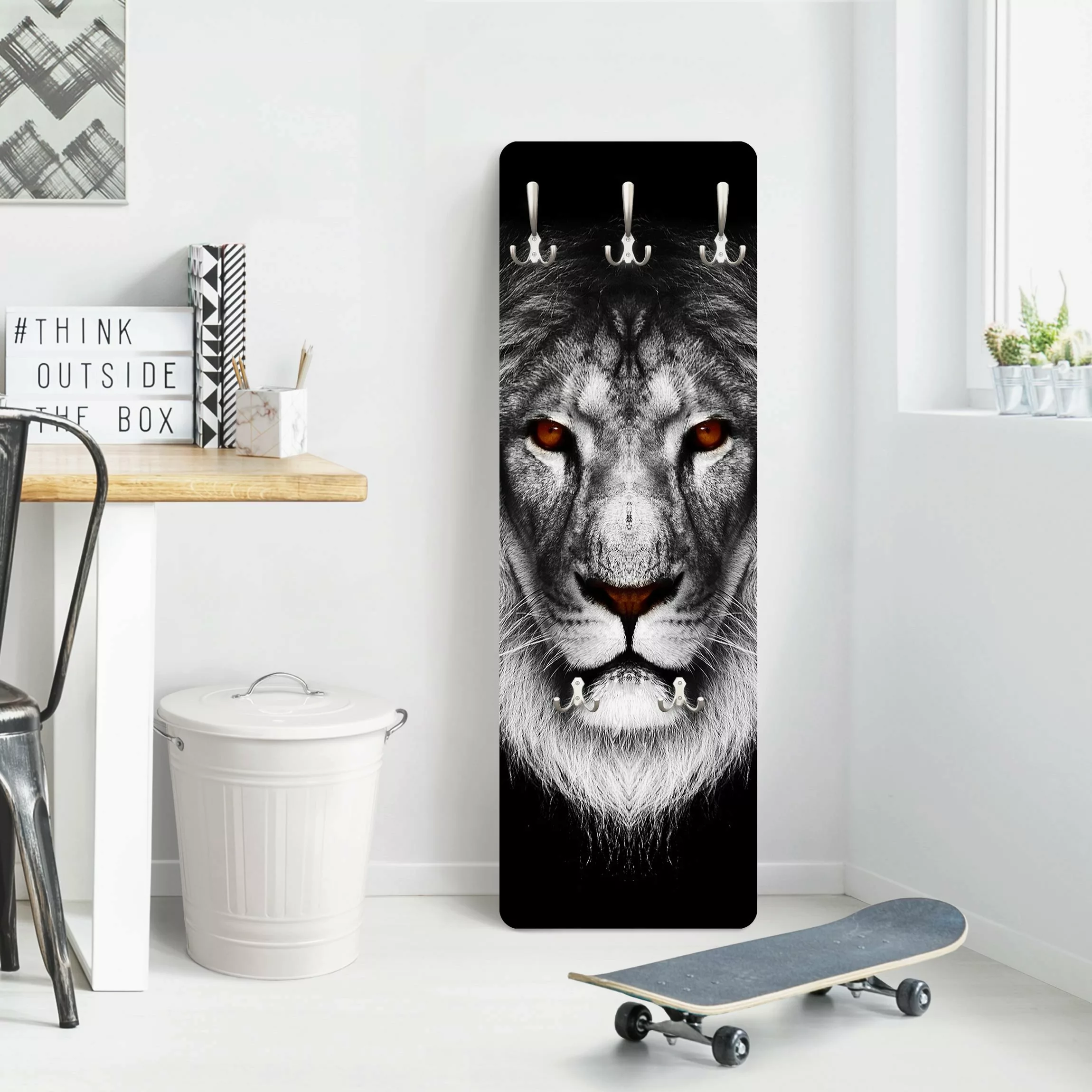 Wandgarderobe Holzpaneel Tiere Dark Lion II günstig online kaufen