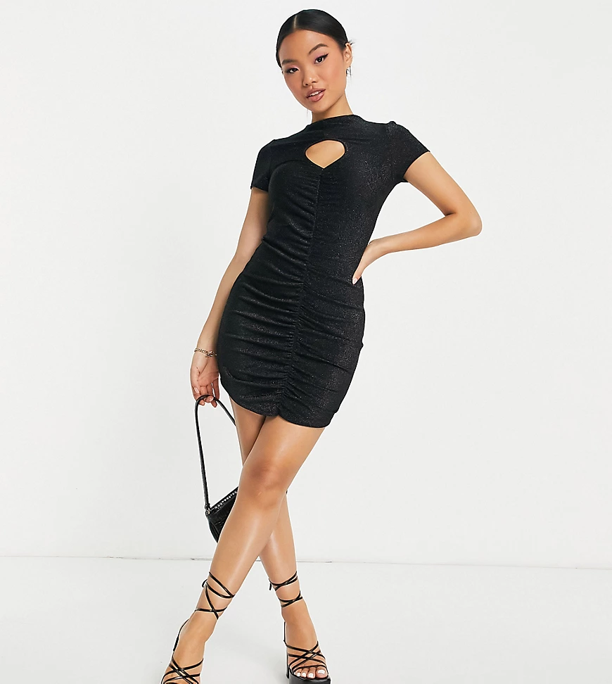 Topshop Petite – Minikleid in Schwarz im Stil der 90er mit Schlüssellochaus günstig online kaufen