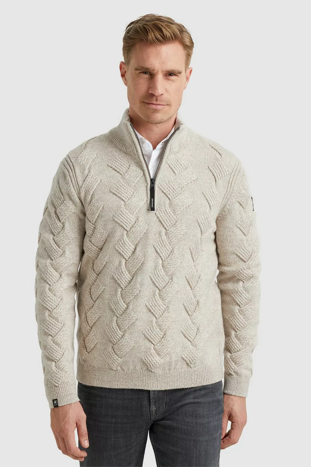 Vanguard Halfzip Pullover Struktur Wool Blend Ecru - Größe L günstig online kaufen