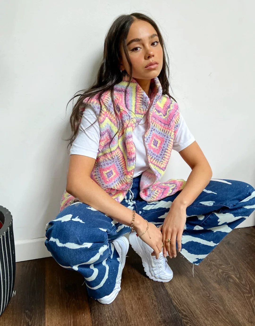 New Girl Order – Gilet aus Fleece mit geometrischem Muster in Pastellfarben günstig online kaufen