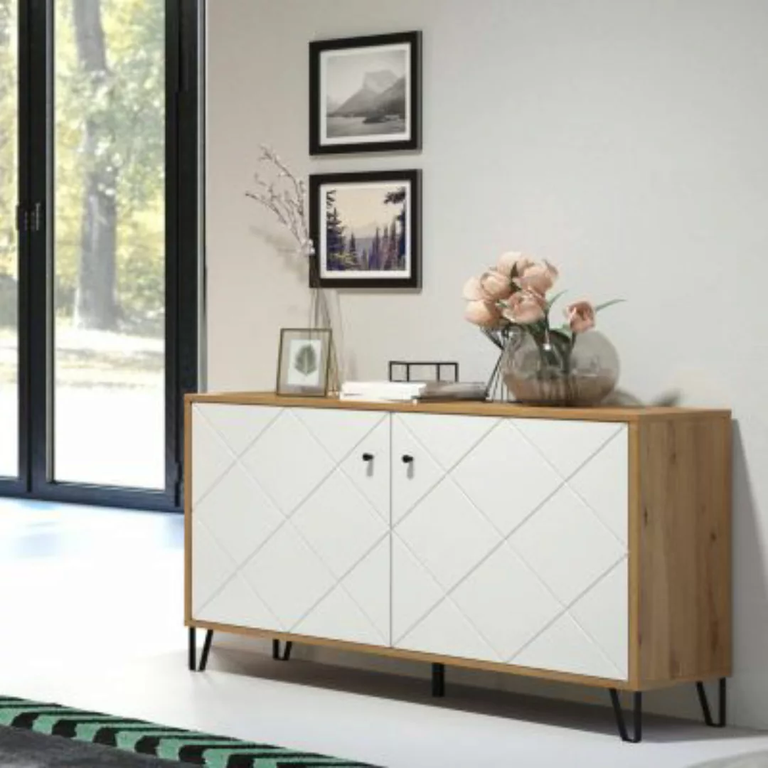 Lomadox Sideboard Wohnzimmer modern TORINO-19 in Artisan Eiche Nb. mit weiß günstig online kaufen