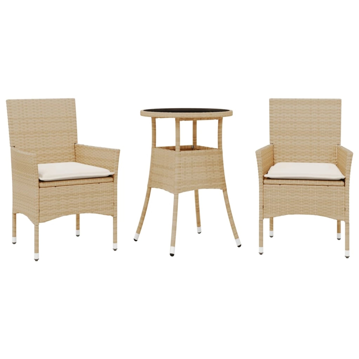 vidaXL 3-Tlg Garten-Essgruppe mit Kissen Beige Poly Rattan und Glas 3278625 günstig online kaufen
