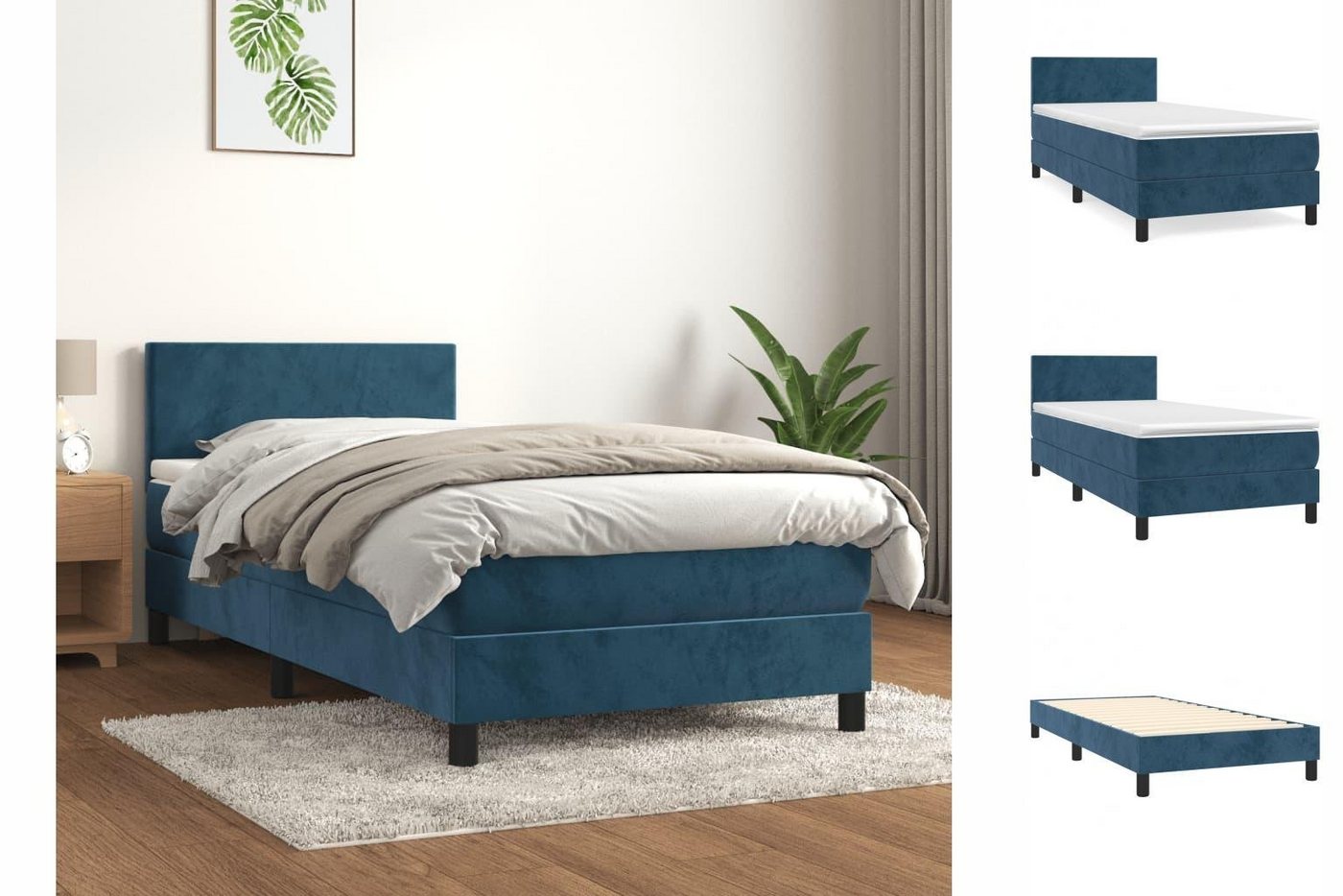 vidaXL Bettgestell Boxspringbett mit Matratze Dunkelblau 90x200 cm Samt Bet günstig online kaufen