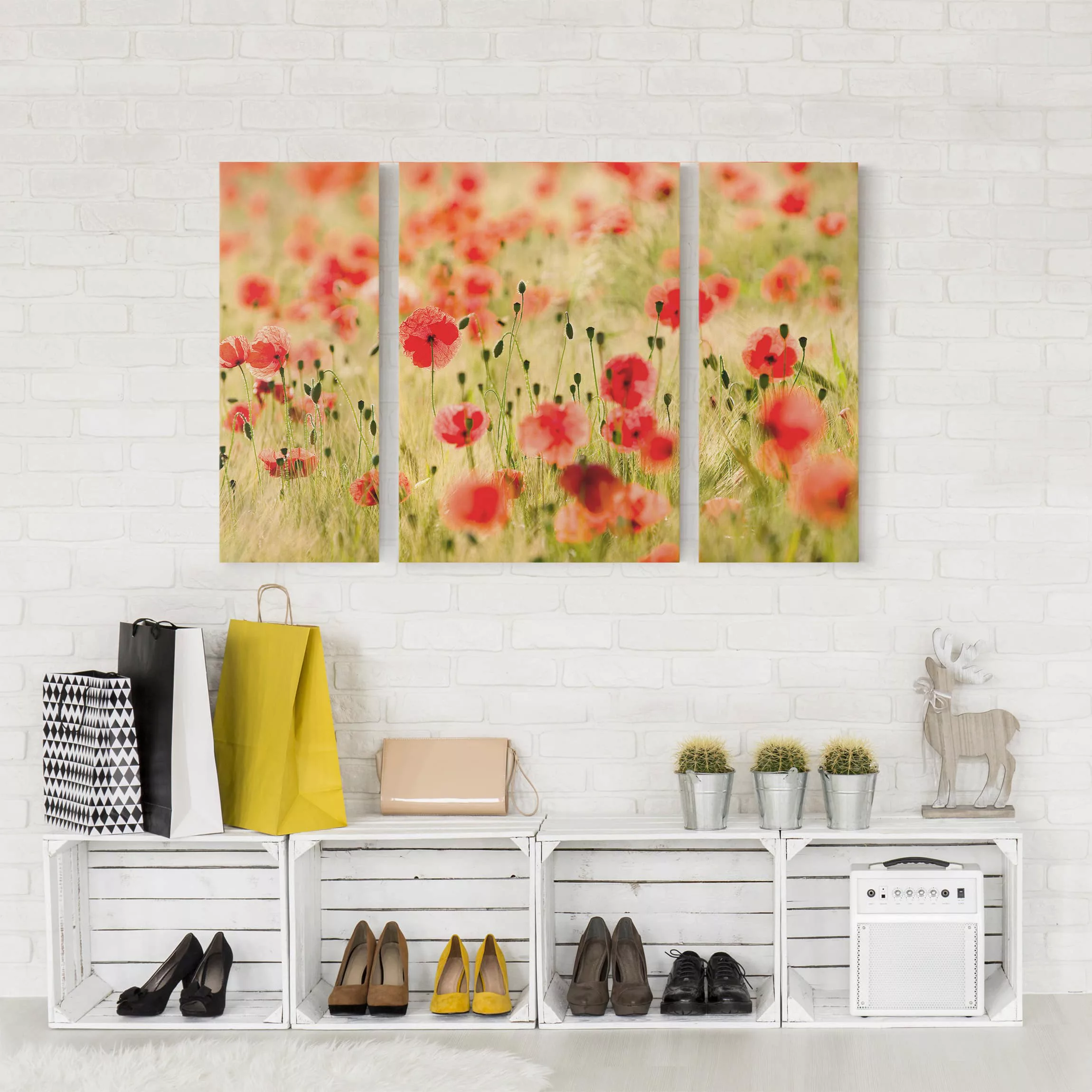 3-teiliges Leinwandbild Blumen - Querformat Summer Poppies günstig online kaufen