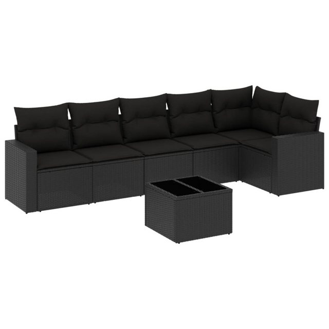 vidaXL Sofaelement 7-tlg. Garten-Sofagarnitur mit Kissen Schwarz Poly Ratta günstig online kaufen