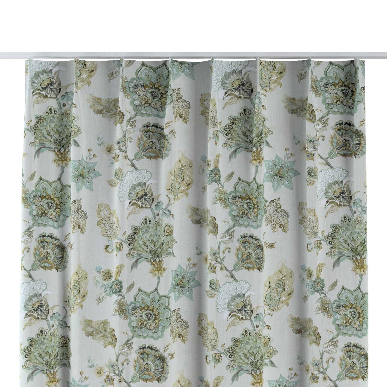 Vorhang mit flämischen 1-er Falten, grau-beige, Flowers (143-67) günstig online kaufen