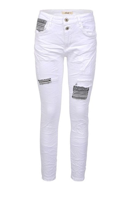 Jewelly Regular-fit-Jeans Stretch Boyfriend Jeans - Patches Aufnäher - günstig online kaufen