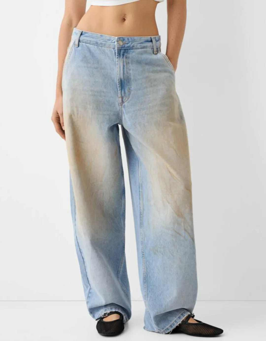 Bershka Skater-Fit-Jeans Im Washed-Look Damen 34 Hellblau günstig online kaufen