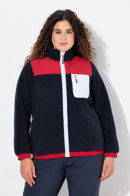 Ulla Popken Sweatjacke Teddyfleece-Jacke Patches Stehkragen 2-Wege-Zipper günstig online kaufen