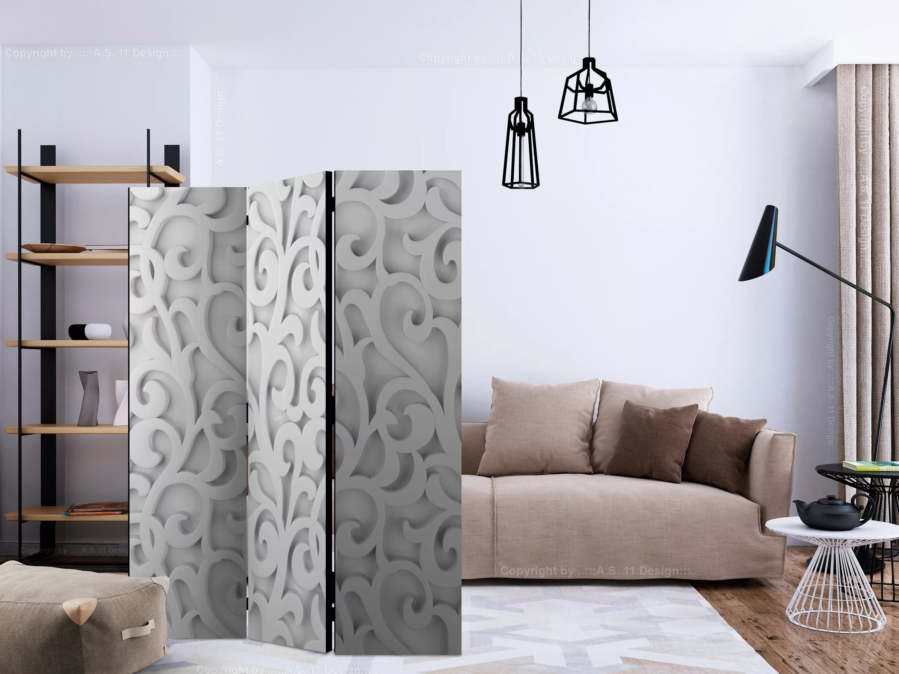 3-teiliges Paravent - White Ornament [room Dividers] günstig online kaufen