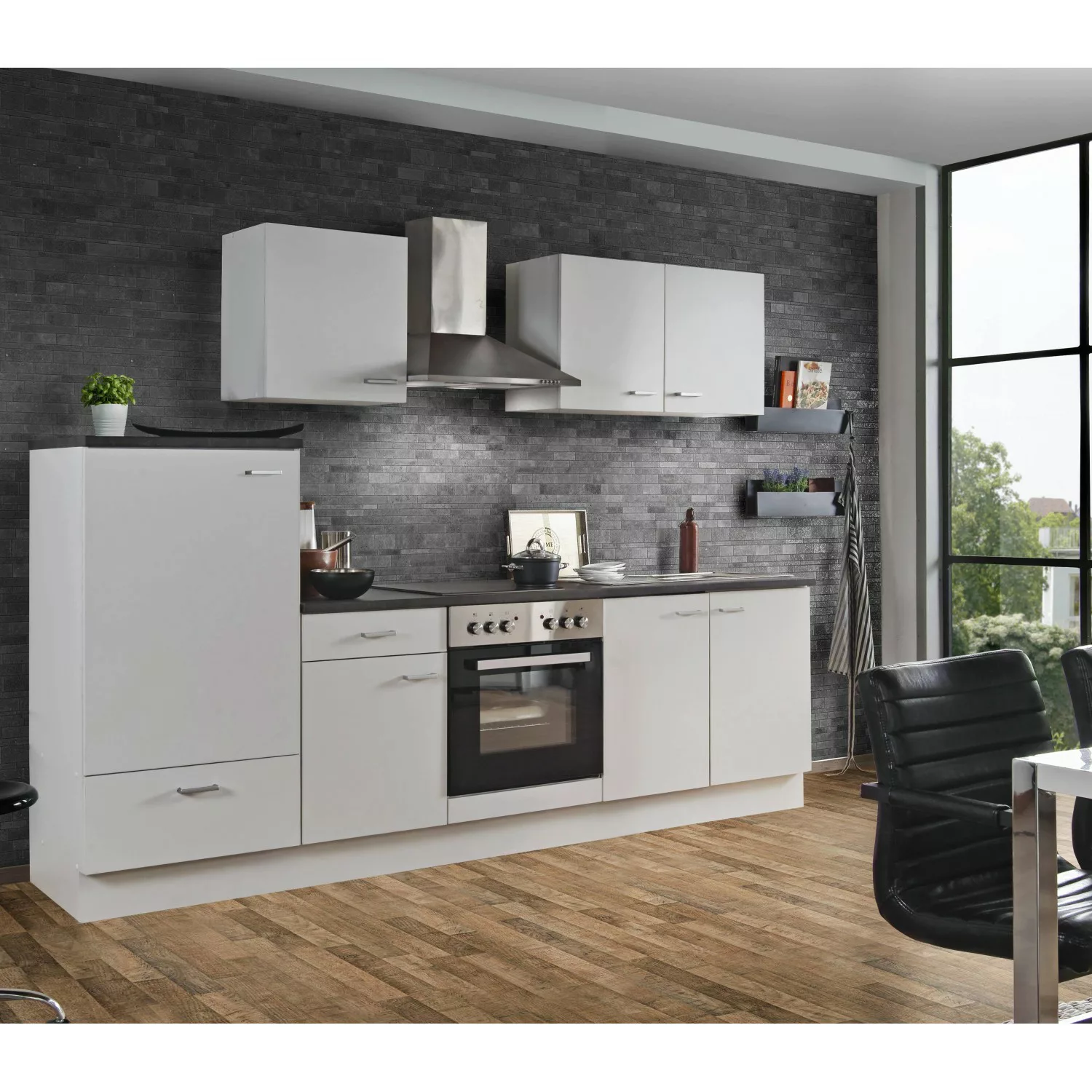 Menke Küchenzeile White Classic 270 cm Graphit-Weiß günstig online kaufen