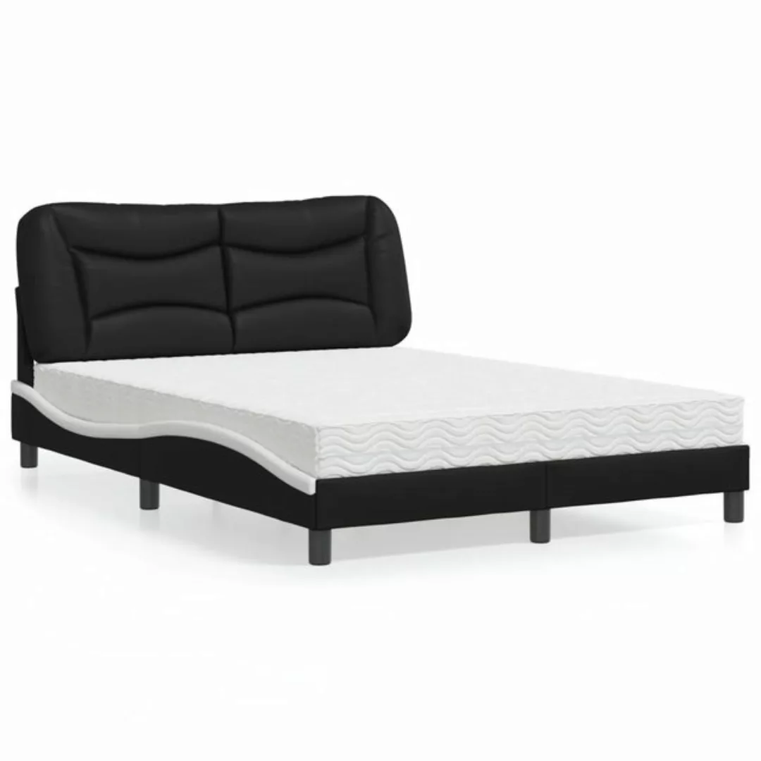 vidaXL Bett Bett mit Matratze Schwarz und Weiß 140x190 cm Kunstleder günstig online kaufen