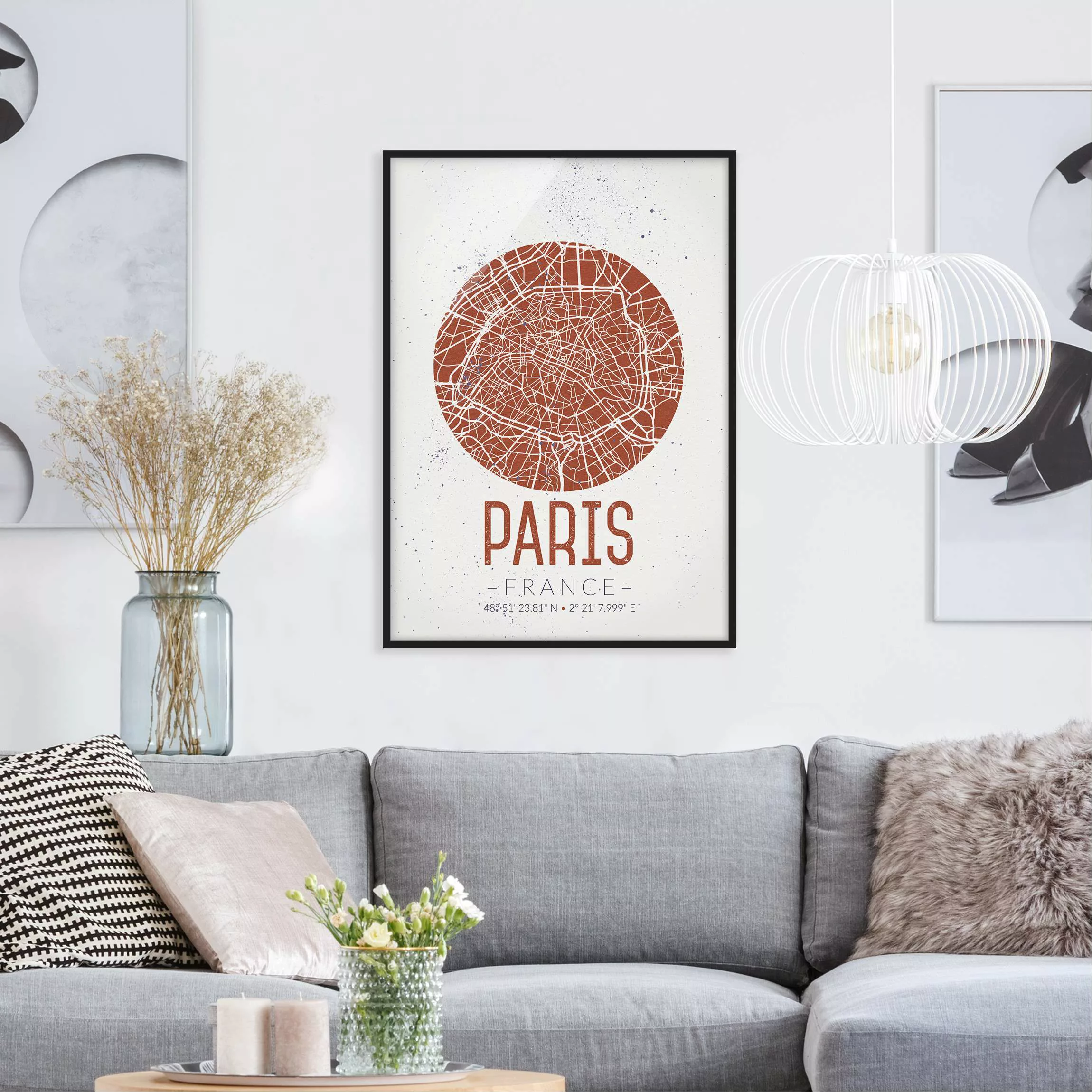 Bild mit Rahmen Stadtplan - Hochformat Stadtplan Paris - Retro günstig online kaufen