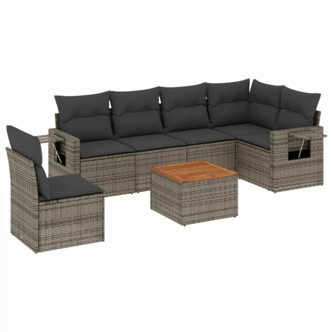 vidaXL Sofaelement 7-tlg. Garten-Sofagarnitur mit Kissen Grau Poly Rattan ( günstig online kaufen