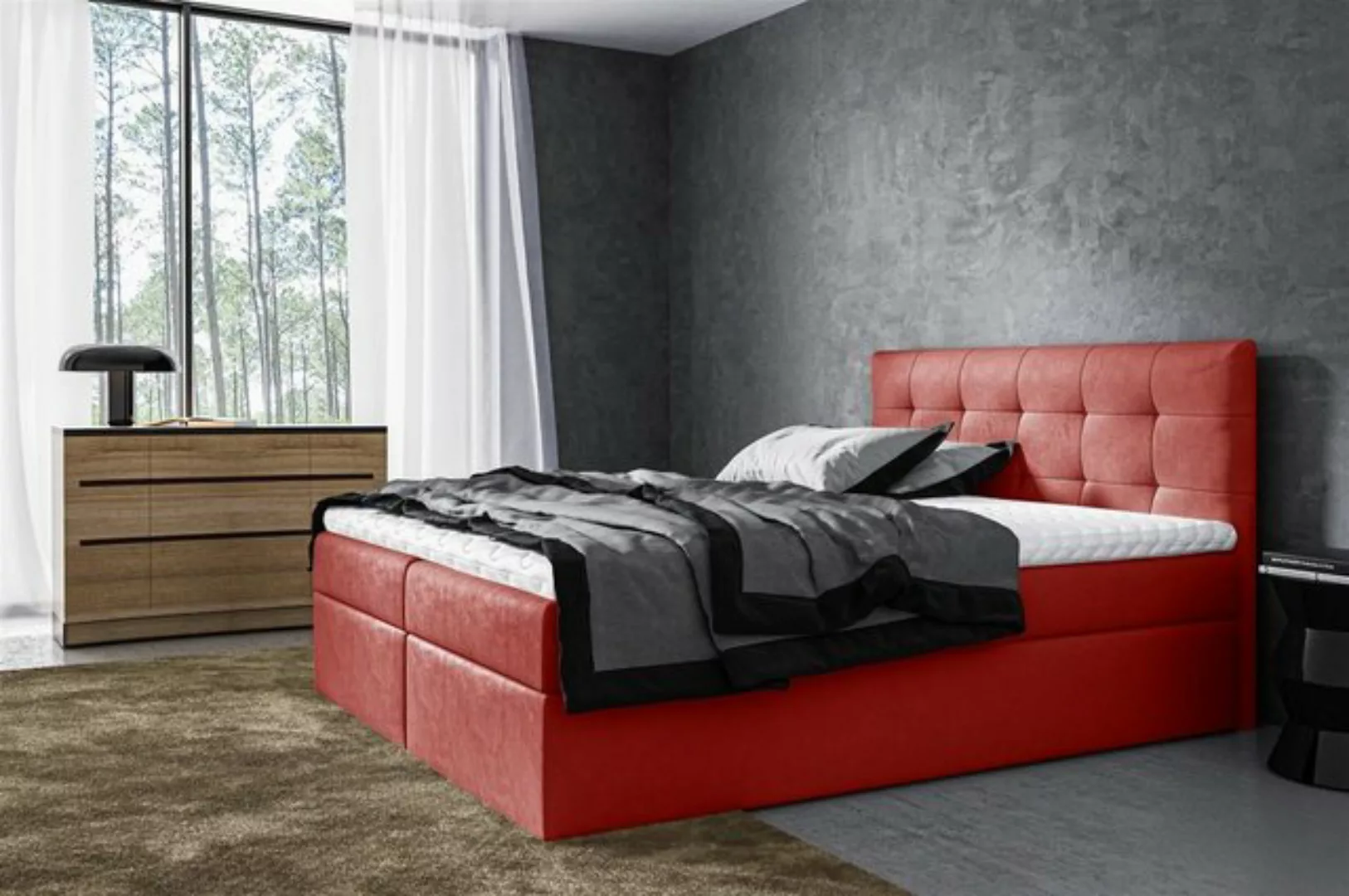 Fun Möbel Boxspringbett Boxspringbett Schlafzimmerbett VIDE in Stoff Rot (i günstig online kaufen