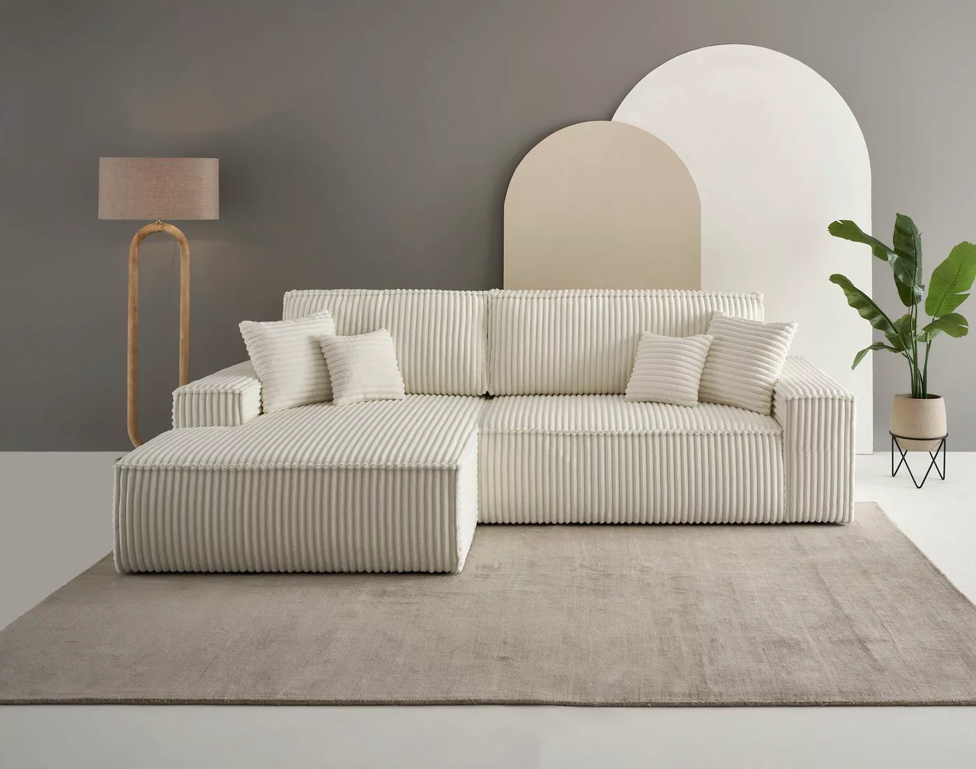 andas Ecksofa "Finnley Schlafsofa 267 cm in Bouclé, Struktur fein u. Cord, günstig online kaufen