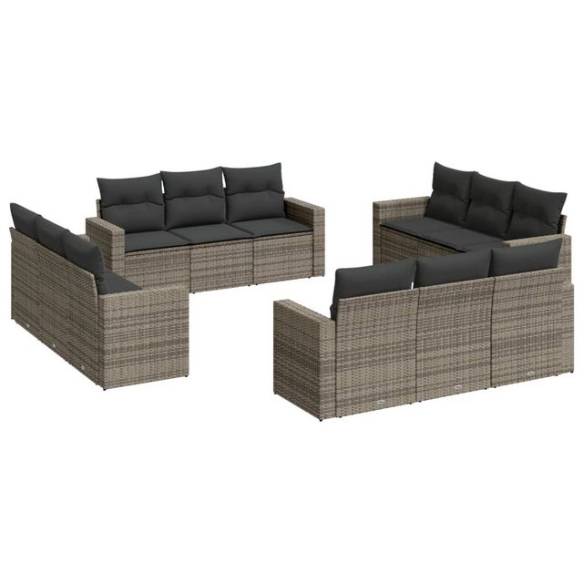 vidaXL Sofaelement 12-tlg. Garten-Sofagarnitur mit Kissen Grau Poly Rattan günstig online kaufen