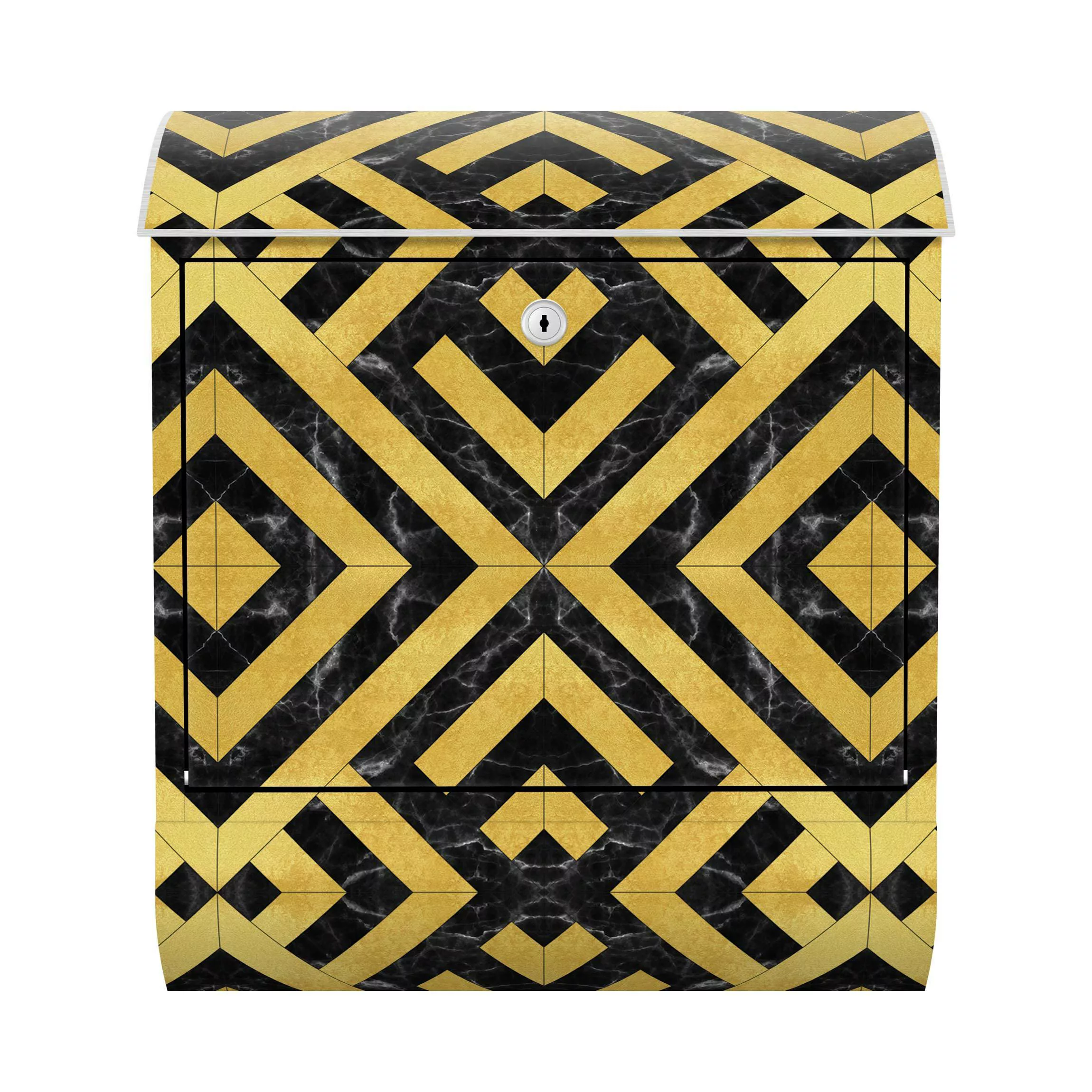Briefkasten Geometrischer Fliesenmix Art Deco Gold Schwarzer Marmor günstig online kaufen