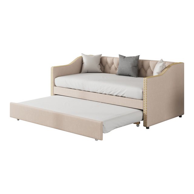 Ulife Daybett Beige ausziehbares Tagesbett Schlafsofa mit Unterbett Leinen, günstig online kaufen