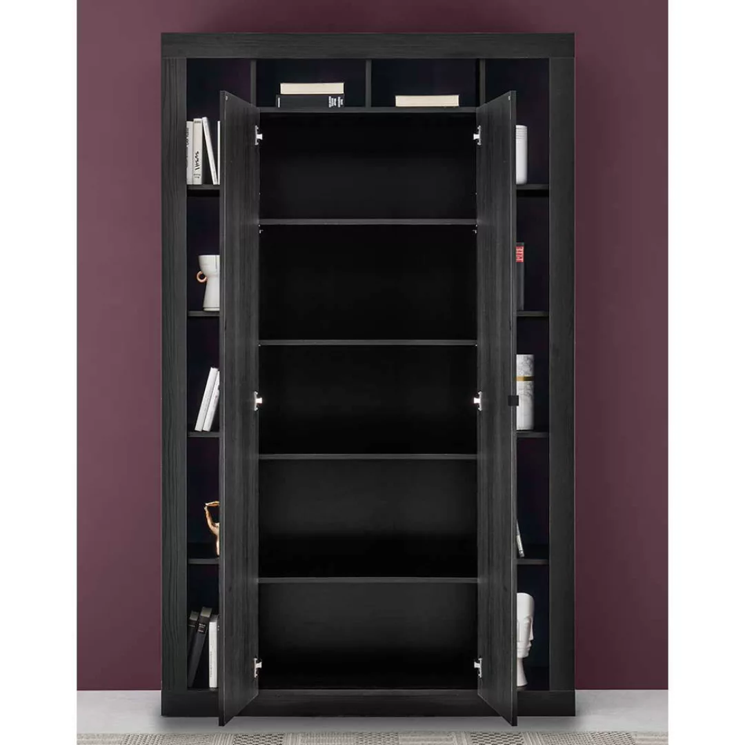 Hoher Bücherschrank in schwarzer Holzoptik zwei Drehtüren günstig online kaufen