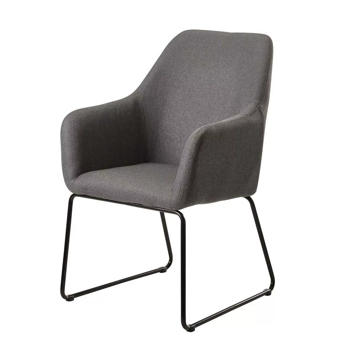 Esstisch Stühle Dunkelgrau mit Bügelgestell aus Metall Schwarz günstig online kaufen