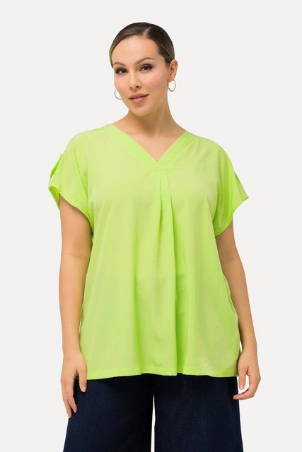 Ulla Popken Druckbluse Bluse Oversized V-Ausschnitt Zierfalten Halbarm günstig online kaufen