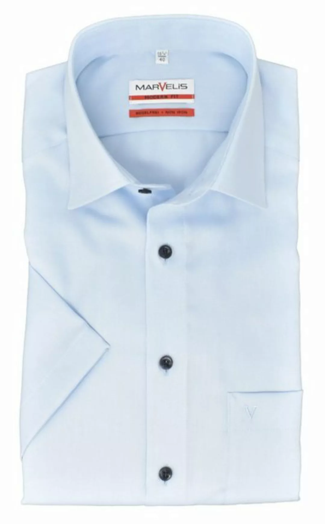 MARVELIS Businesshemd Kurzarmhemd - Modern Fit - Einfarbig - Hellblau günstig online kaufen