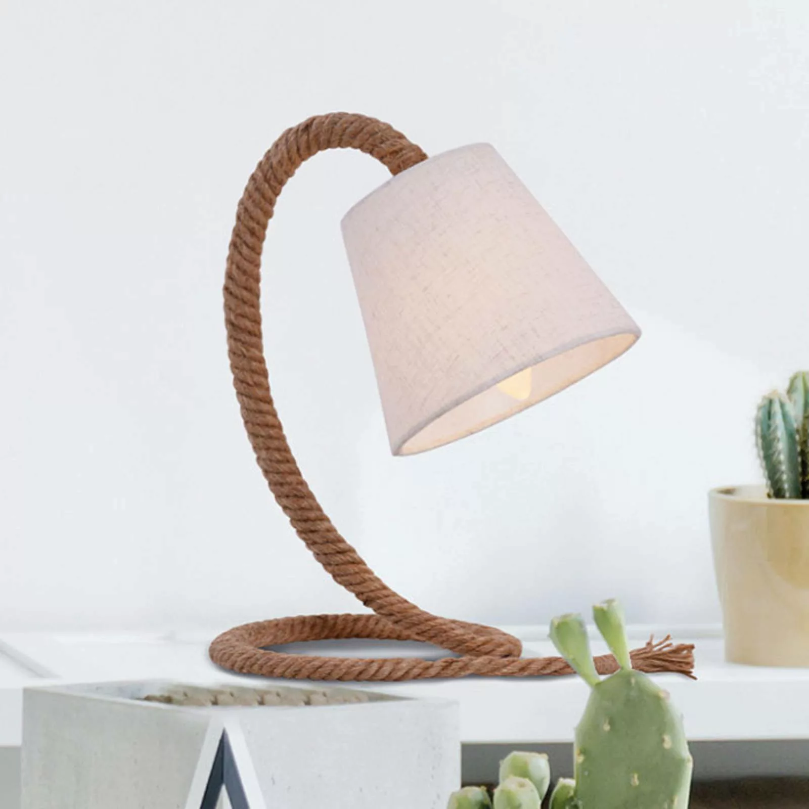Tischlampe Rope mit Textilschirm u. Naturseil günstig online kaufen